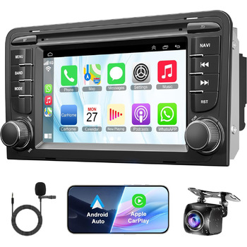 Автомагнітола 232 ГБ для Audi A3 S3 RS3 2003-2012 з бездротовим Carplay та Android Auto, Android 13 7-дюймовий IPS-навігатор з GPS-навігацією, голосовим керуванням SWC, камерою заднього виду, Bluetooth 5.2, система Hands-Free, WiFi