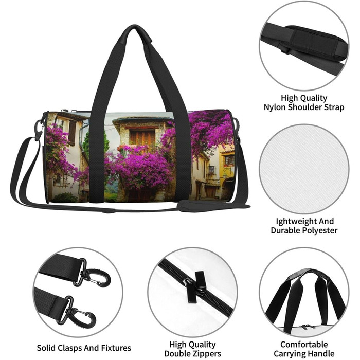 Спортивна сумка, дорожня сумка, з принтом прованського старого міста, сумка на нічліг, чорна, універсальний розмір, сумка для подорожей