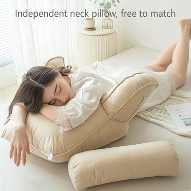 Подушка для відпочинку на ліжку, подушка для читання, подушка для спини з підлокітниками, ідеальна клиноподібна подушка з подушкою для шиї, для читання, роботи та ігор на ліжку, дивані чи кушетці