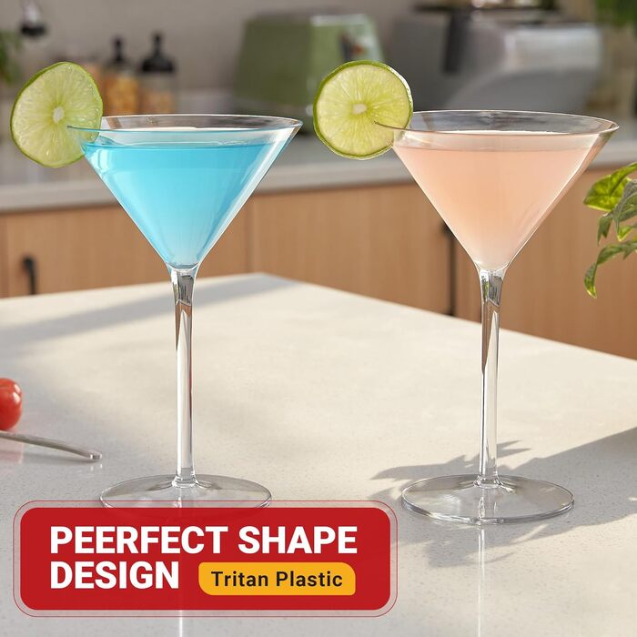 Небиткие стакани для коктейлів Tritan пластиковий коктейльний стакан з ніжкою, мартіні, маргарита, мохіто, 260 мл, набір 2 260 мл