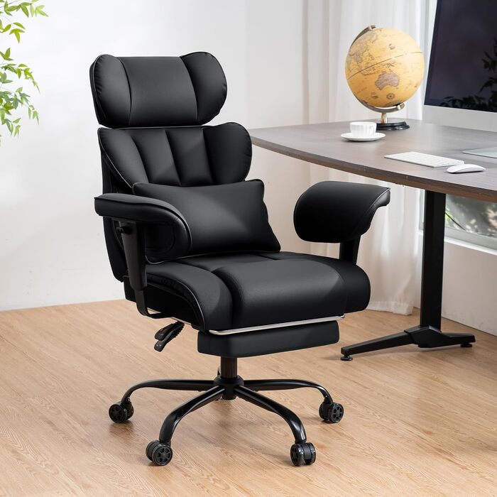 Ергономічне офісне крісло HOFFREE, до 200 кг, штучна шкіра, чорний