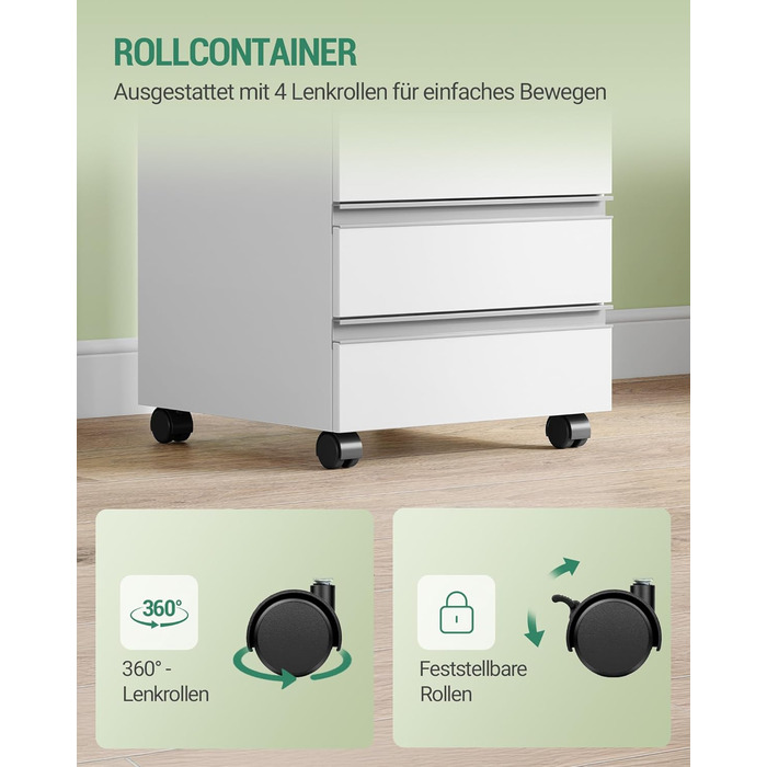 Пересувний контейнер Hzuaneri, мобільна шафа для документів, шафа з 5 висувними шухлядами, шафа для зберігання речей для офісу та домашнього офісу, білий 40 x 40 x 70 см FC55503X