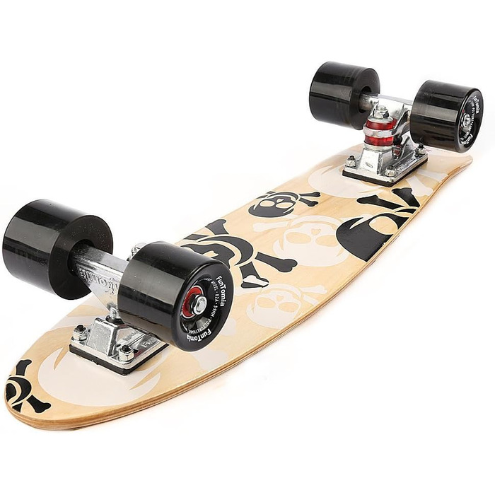 Скейтборд FunTomia Mini-Board Cruiser 57 см, виготовлений з 7-шарового канадського клена, включаючи кулькові підшипники ABEC-9. Білий череп / з чорними колесами.
