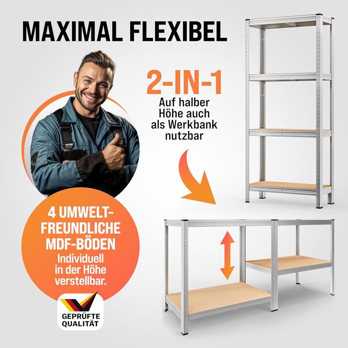 Міцний стелаж Monzana 2 шт. 170x75x30 см 560 кг 4 стелажі з МДФ Стелажі для зберігання Підвальні стелажі Безболтові стелажі Стелаж для майстерні