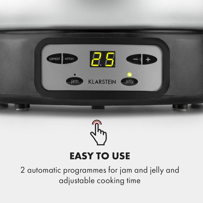 Варильна машина Klarstein Jam Session, 1000 Вт, 2 автоматичні програми, регульований час приготування, автоматична мішалка, внутрішня каструля з покриттям, каструля, яку можна мити в посудомийній машині, об'єм 3 літри 1000 Вт