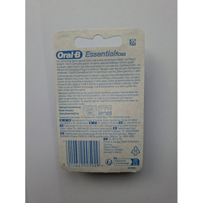 Зубна нитка Oral-B EssentialFloss, вощена, з мятним смаком, 50 м, стійка до розривів та розшарування, 6 упаковок нитки Essential (набір з 6 шт.)