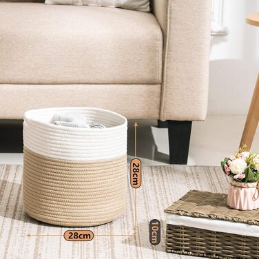 Плетений бавовняний кошик, 2 шт., зберігання іграшок для дитячої кімнати, кошик для зберігання, кошик для рослин для вітальні, спальні, 28(Г) x 28(В) см, натуральний, 2 шт. білий/натуральний