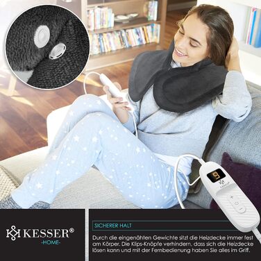 Електрична грілка KESSER для спини, плечей та шиї з автоматичним вимкненням, 9 налаштувань температури, 60x85 см, з поясним ременем, електрична грілка для спини, яку можна прати, пульт дистанційного керування, антрацит