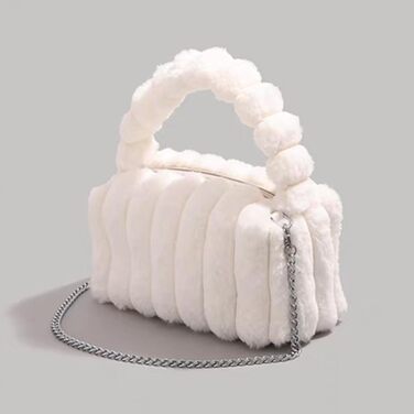 Біла пухнаста вечірня сумочка-клатч зі штучного хутра на ланцюжку для весілля, випускного або вечірки