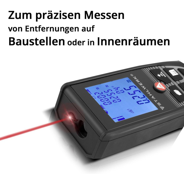 Лазерний далекомір STAHLWERK LE-100 ST до 100 м Лазерний далекомір з РК-дисплеєм з підсвічуванням, вимірювач відстані та дальності для точного вимірювання відстані