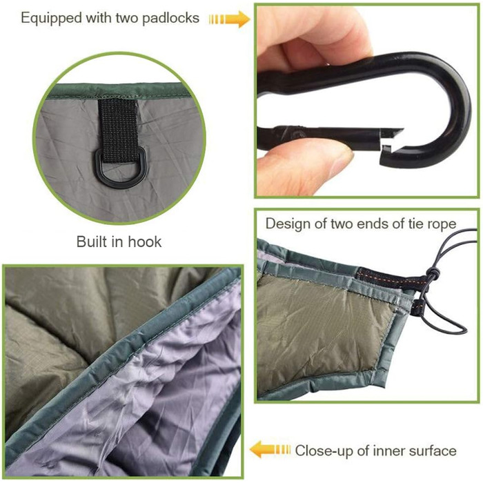 Гамак Underquilt Килимок для сну Underkilt Вуличний, Надлегкий бавовняний Зимовий спальний мішок Зима -10-0 градусів для гамаків Ізоляція Легкий Піший Туризм Кемпінг Зелений (250 130 см)