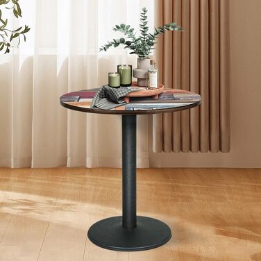 Круглий обідній стіл 70 см, різнокольоровий візерунок дизайнерський круглий обідній стіл, сучасний невеликий кухонний стіл зі стільницею з МДФ та металевим каркасом, ідеально підходить для їдальні, вітальні та кафе, 4 x 70 x 70 x 72 см