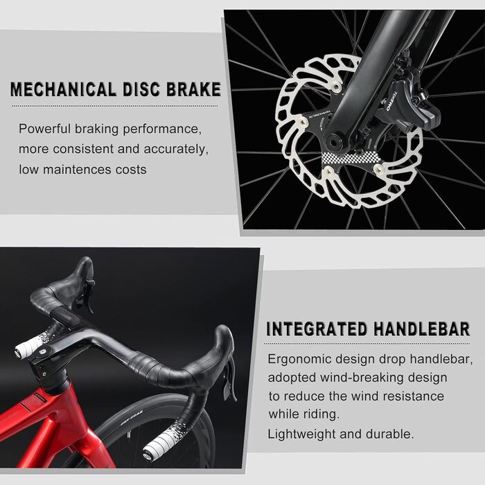 Шосейний велосипед KABON Carbon Gravel, рама T800 з вуглецевого волокна 700C з 18 передачами, інтегроване кермо, дискові гальма для чоловіків/жінок, колір Chameleon Blue 56 см