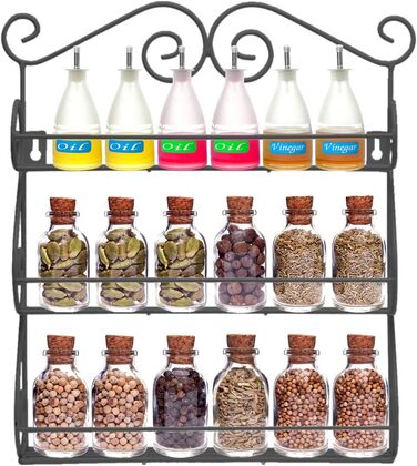 Поличка для спецій, кухонна полиця, драбина для спецій, металева з 3 ярусами, органайзер для спецій, настінна полиця, кухонна полиця, тримач для спецій, кухонний органайзер, компактний, настінні полиці для шаф та ванних кімнат (чорні)