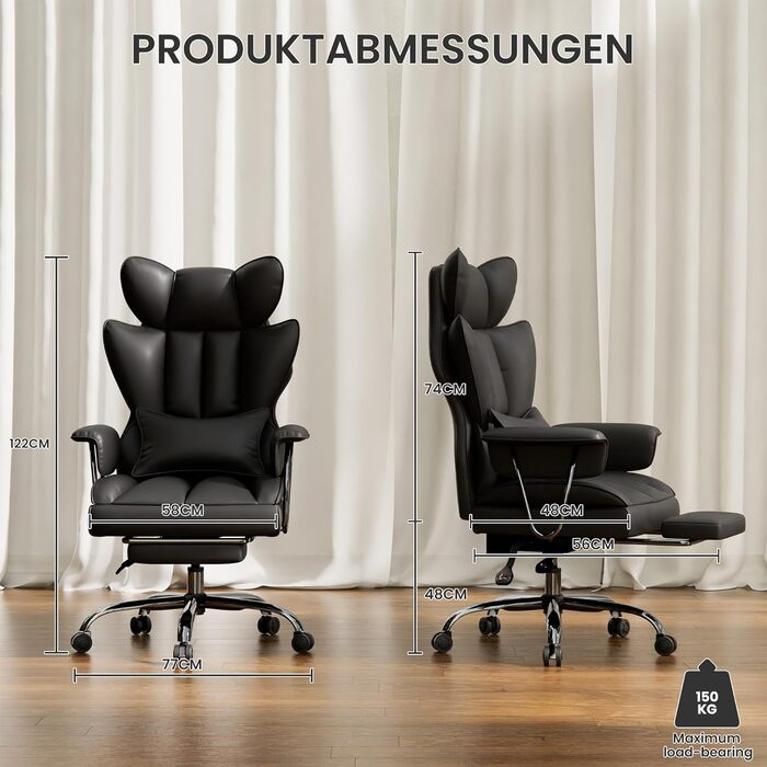 Офісний стілець Gotland, ергономічний стілець для роботи з поперековою опорою, регульована висота, функція нахилу, комп&39ютерний стілець з високою спинкою для дому та офісу (чорний)