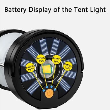 Світлодіодний ліхтар для кемпінгу, сонячний ліхтар для кемпінгу на відкритому повітрі, робочий ліхтар, що перезаряджається з USB, водонепроникне зовнішнє освітлення, портативний ліхтар, лампа для намету, аварійне освітлення, сонячні ліхтарі (чорний)
