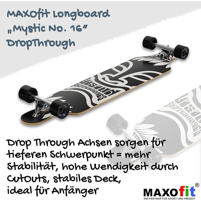 Лонгборд MAXOfit Mystic Deluxe 99 см клен + бамбук високоякісна дека ABEC-9 78A колеса різні дизайни для початківців та профі drop-through freeride cruiser повний компліт оригінал Німеччина 2025