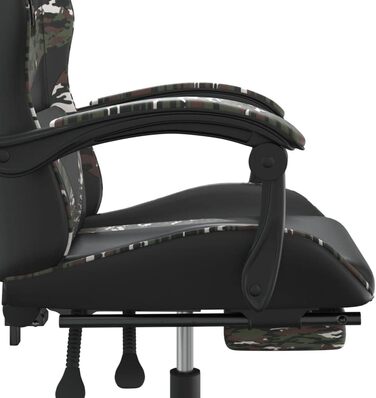 Геймерське крісло з підставкою для ніг, обертове, чорний камуфляж, штучна шкіра, регульована висота спинки, ергономічне, зручне, міцний матеріал, брудовідштовхувальне, функція повороту на 360 градусів, 36,5 x 42 см (Ш x Г), зелений колір