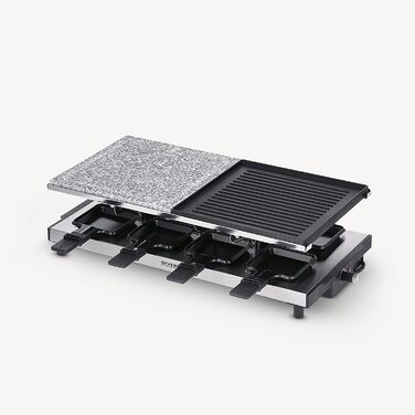 Раклетний гриль SEVERIN з натуральним каменем для гриля та пластиною для гриля, раклет з антипригарною пластиною для гриля, настільний гриль на 8 осіб, макс. 1 700 Вт, нержавіюча сталь / чорний, RG 2373 Високоякісний дизайн з нержавіючої сталі