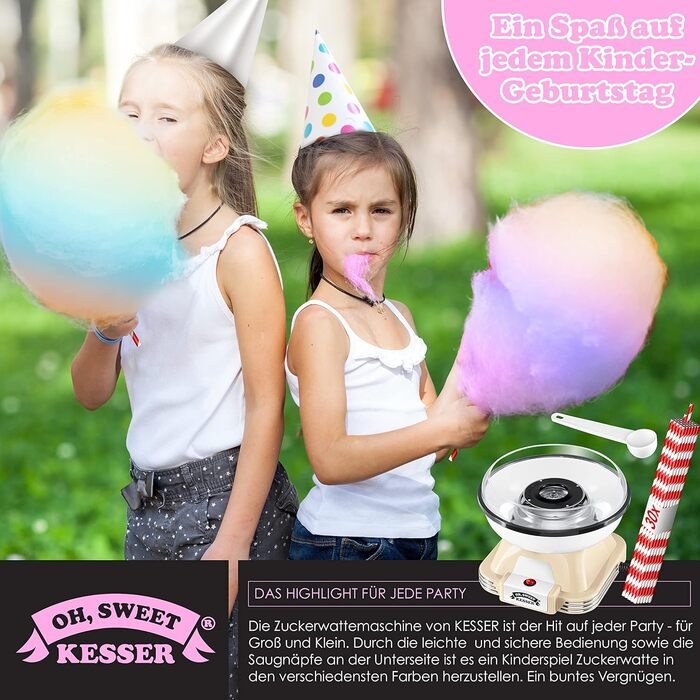 Набір машин для виробництва солодкої вати KESSER для вашого дому - З 30 паличками солодкої вати та мірною ложкою - Ретро машина для виробництва солодкої вати - Машина для виробництва солодкої вати з аксесуарами - Висота 22 см - 500 Вт Кремовий Білий Кремо