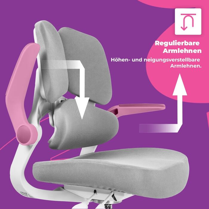 Ергономічне дитяче крісло Spacetronik з підставкою для ніг, регульована по висоті дитяче крісло 110-180 см, трисекційна спинка, регульовані підлокітники, 5 фіксуючих коліщаток, сірий колір