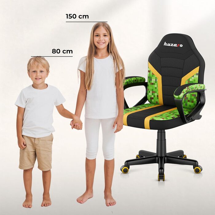 Ігрове крісло Huzaro Ranger 1.0 для дітей, офісне крісло, геймерське крісло, письмове крісло, ергономічний сучасний дизайн, підлокітники, регулювання висоти сидіння, гумові колеса, розміри 0,54 м x 0,43 м x 0,94 м