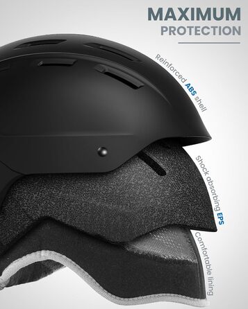 Шолом для сноуборду OutdoorMaster з лижними окулярами, лижний шолом та козир 2-в-1, знімні окуляри, захисна піна EPS та 14 вентиляційних отворів для охолодження, снігові шоломи для чоловіків, жінок та молоді, матово-чорний, розмір L