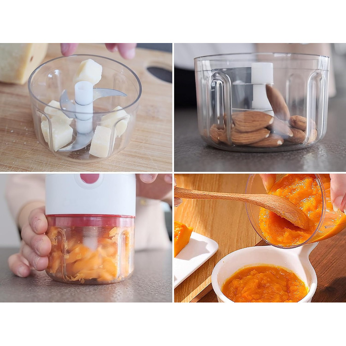Подрібнювач з підключенням USB, міні кухонний комбайн, ємність 250 мл, потужність 3,7 В, 3 леза з нержавіючої сталі, акумуляторна