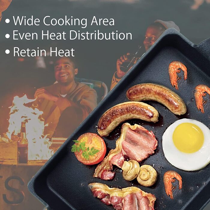 Чавунна сковорода Bestargot Camping, Hobo Cooker Кемпінгова плита Сковорода-гриль Чавунна сковорода, прямокутна чавунна сковорода