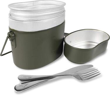 Набір столових приборів Збройних сил Німеччини, включаючи столові прибори та алюмінієвий посуд, оливково-зелений, 2 предмети, універсальний розмір