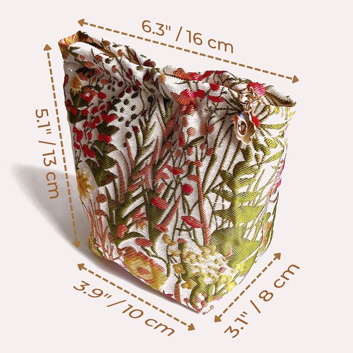 Персикова косметичка з квітковим візерунком, вінтажна косметичка, маленька вінтажна косметичка на блискавці, дорожня косметичка, п