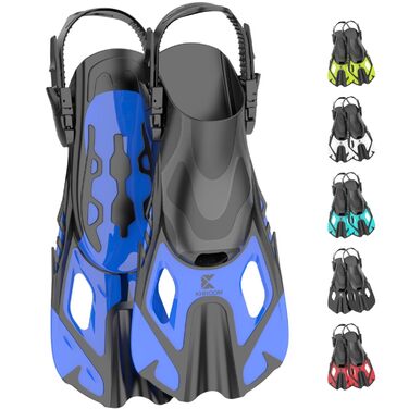 Регульовані ласти для сноркелінгу Khroom для дорослих та дітей Короткі ласти для підводного плавання, плавання та дайвінгу Легкі ласти для відпочинку та басейну, L/XL (42-47), сині