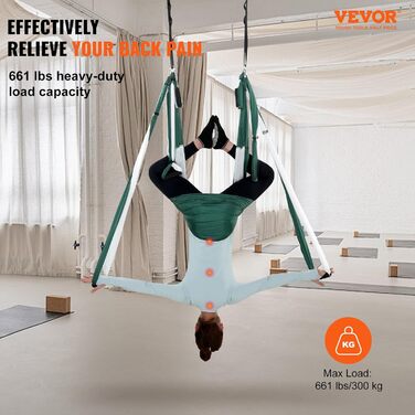 Гамак для аеро-йоги VEVOR Aerial Yoga Hammock, повітряна гойдалка (зелено-білий), макс. навантаження 300 кг (2,5x1,5 м)