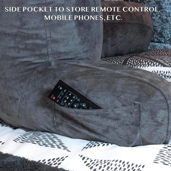 Подушка для читання Aidapt XL зі знімним підголівником, підлокітниками, поперековою опорою, чохлом, який можна прати, 2 кишенями, ручкою для перенесення, подрібненим пінополіуретаном, ідеально підходить для ліжка, ігор, перегляду телевізора або відпочинку