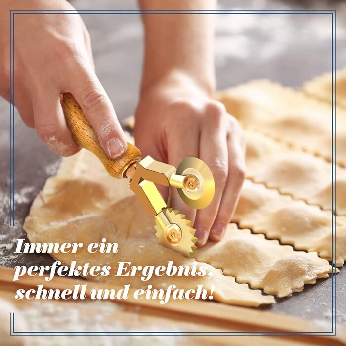 Комбіноване колесо LaGondola - професійне колесо для тіста подвійне, гладке і хвилясте, тісторіз з латуні та натурального дерева