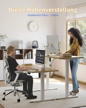 Письмовий стіл з регульованою висотою 120x60 см, Електричне регулювання висоти стіл, Стіл з регульованою висотою для роботи стоячи з функцією пам&39яті, Каркас натурального білого кольору/Стільниця натурального кольору 120 x 60 см