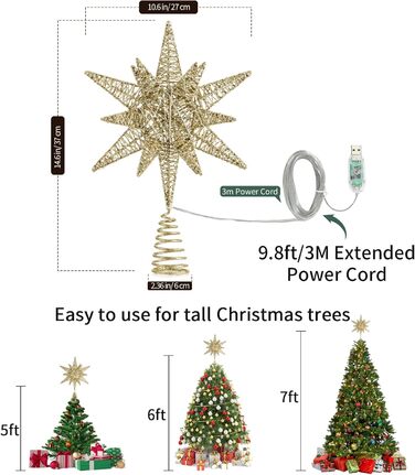 Різдвяна верхівка для ялинки у формі зірки Lewondr