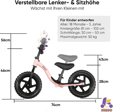 Велосипед-балансир KRIDDO для малюків віком від 2 років, від 18 місяців до 5 років для раннього навчання, інтерактивний велосипед-