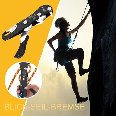 Спускний пристрій з функцією зупинки для скелелазіння - страхувальний пристрій для мотузок 8-13 мм, самогальмівне обладнання для спуску, порятунку та роботи на висоті Ручний антипанічний спускний пристрій, алюмінієвий сплав