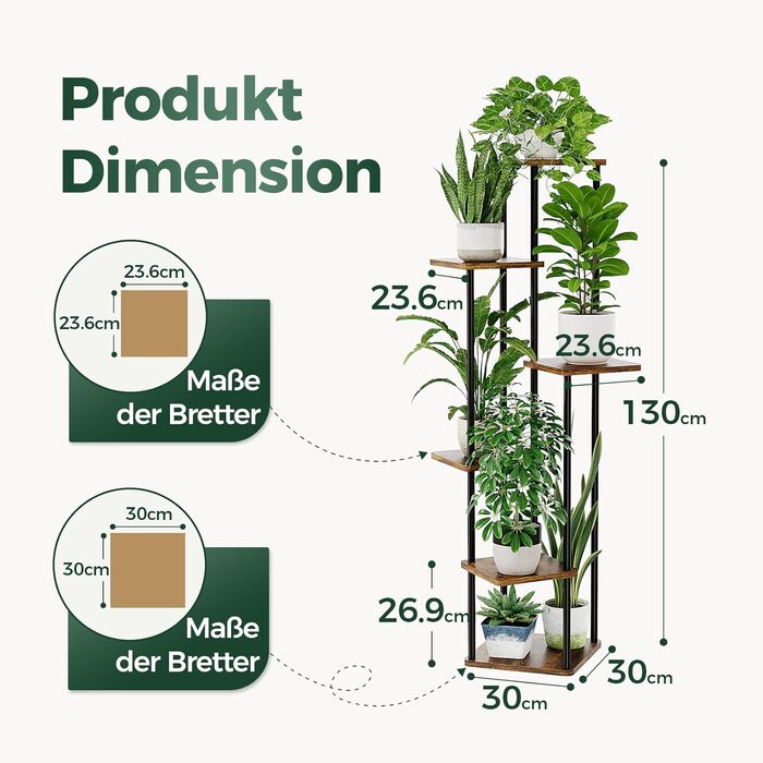 Підставка для рослин Bamworld, підставка для квітів для вулиці, полиця для рослин, квіткові сходи, металева, зовнішній декор для балкону, спальня, квітковий горщик, кімнатні рослини, стіл для посадки (коричневий), 6-рівневий, сільський, коричневий