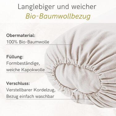 Нашийник-валик Lotuscrafts Bolster для інь-йоги, наповнювач 100 капок, бавовняний чохол, який можна прати, подушка для відновлювальних вправ йоги, натуральний колір