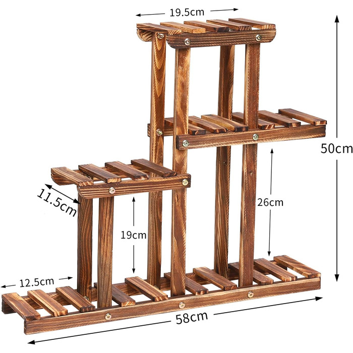 Міні-дерев&39яна полиця для квітів unho, 4-рівнева підставка для рослин, підставка для невеликих квіткових горщиків та сукулентів, дерев&39яна полиця для саду, балкону, тераси та підвіконня, 58 x 11,5 x 50 см (4 яруси 58 x 50 x 12 см)