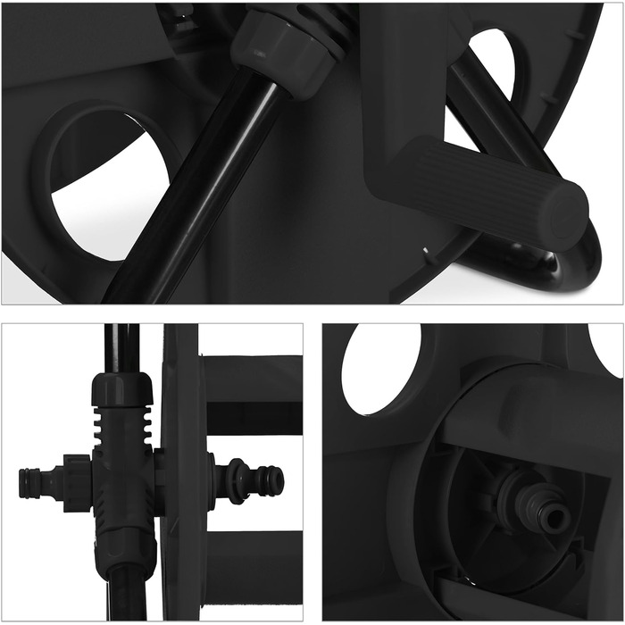 Котушка для шланга Relaxdays, для 30 м шланга 1/2, сталь, пластик, тримач шланга, ВхШхГ 38 x 42 x 31 см, чорний