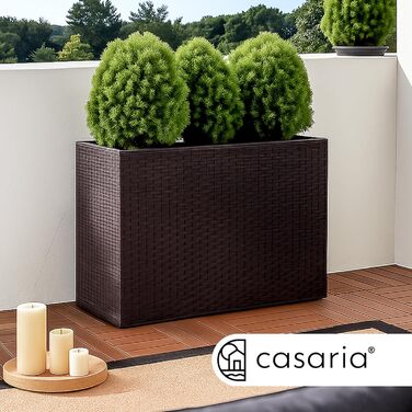 Квітковий ящик Casaria з 3 внутрішніми горщиками, поліратан, знімний, дренаж води, для зовнішнього використання, прямокутний, кашпо, квітковий горщик, піднята грядка, горщик для рослин, коричневий