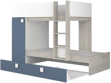 Двох'ярусне ліжко для двох дітей з висувним ліжком і шафою Колір білий потертий і блакитний
