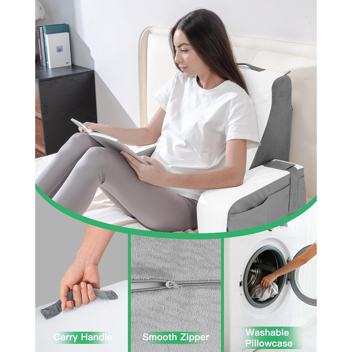 Подушка для читання для ліжка та дивана, подушка для книги зі знімним потиличним валиком та підлокітником, подушка для спини ліжка, настінна подушка, багатофункціональна клиноподібна подушка для читання, роботи, перегляду телевізора