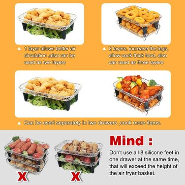 Стійка для фритюрниці BYKITCHEN для подвійного кошика Ninja, 3 шари, аксесуари для аерофритюрниці Ninja AF300EU,304 Стійка для фритюрниці з нержавіючої сталі для фритюрниць Tower/Innsky/Develogy з подвійною шухлядою