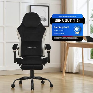 Ергономічне ігрове крісло PixelPilot Дихаюча тканина Крісло з підставкою для ніг, підголівником та поперековою опорою, ігрове ПК-крісло Широке сидіння Офісне крісло вантажопідйомністю 150 кг (Nebula, чорний) Black Nebula
