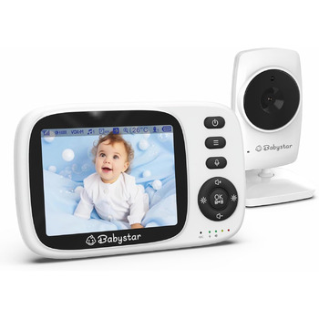 З камерою, 3,2-дюймовий відеоняня бездротовий, нічне бачення, моніторинг температури, двосторонній аудіо режим VOX, 2100mAh переза