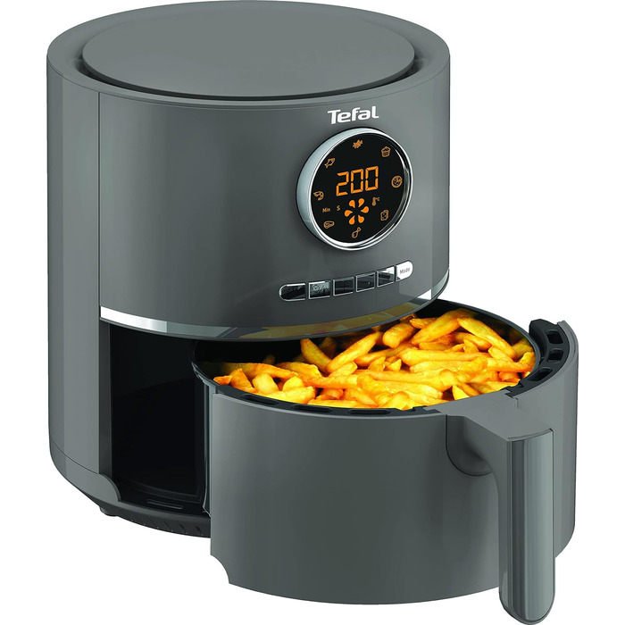 Аерофритюрниця Tefal EY111B Ultra Fry Аерофритюрниця, Смаження, Гриль, Випічка, 1,2 кг для 6 осіб, 8 програм приготування, Цифровий дисплей, енергозберігаюча, здорова фритюрниця без олії, Сірий